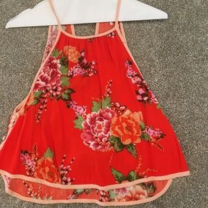 Free People Orange Floral FlowingTank - NWOT